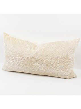 Art Deco Inspired Off-White Velvet Lumbar Throw Pillow